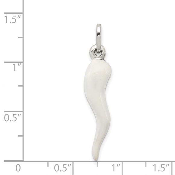 Sterling Silver White Enamel Italian Horn Pendant - Picture 3 of 4